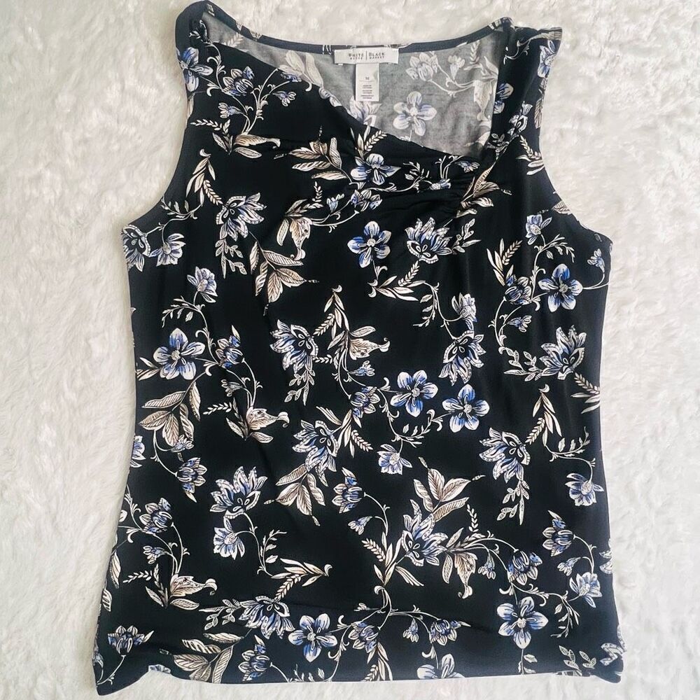 White House Black Market Womens Floral Asymmetric Sleeveless Blouse Size Medium